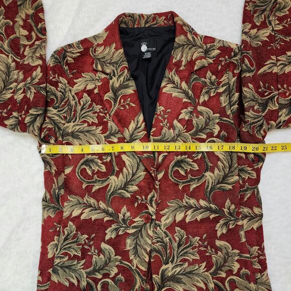 First Option Vintage 90s Red Gold Funky Floral Paisley Brocade Blazer, X-Large - Picture 9 of 12